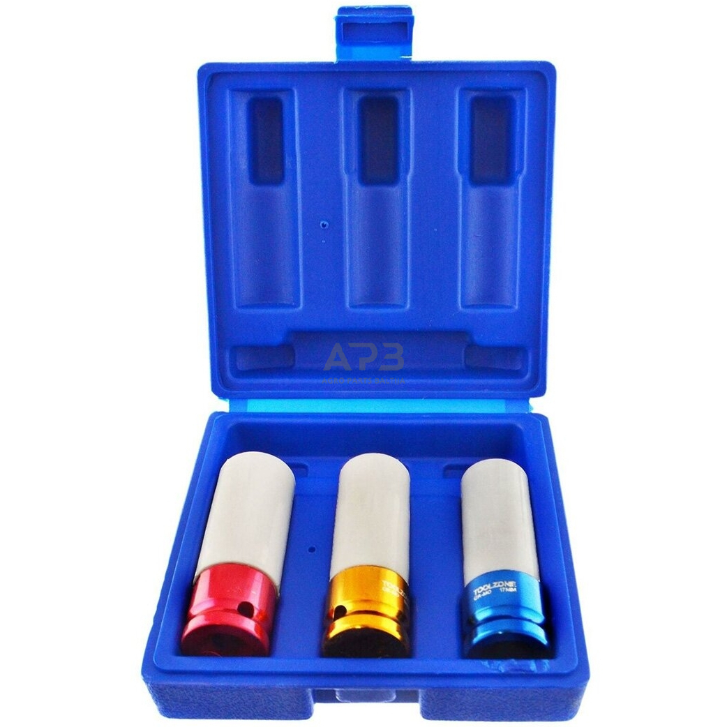 1/2'' Prailgingtų smūginių galvučių rato raktams rinkinys 3vnt. 1/2'' Prailgingtų smūginių galvučių rato raktams rinkinys 3vnt.