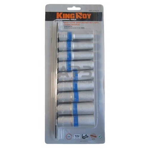 1/2" Prailgintų galvučių rinkinys 9vnt. 12-kampės 1 1/2" Prailgintų galvučių rinkinys 9vnt. 12-kampės 1