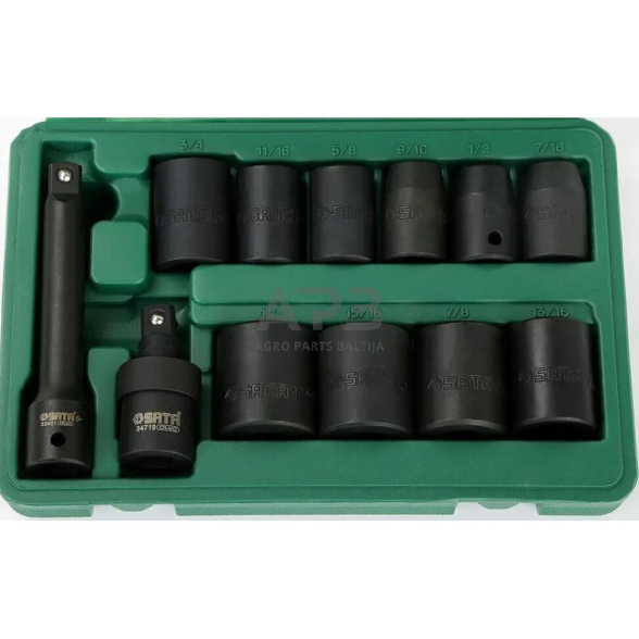 1/2" Smūginių galvučių rinkinys 12vnt. (7/16"-1") (Colinė sistema) 1