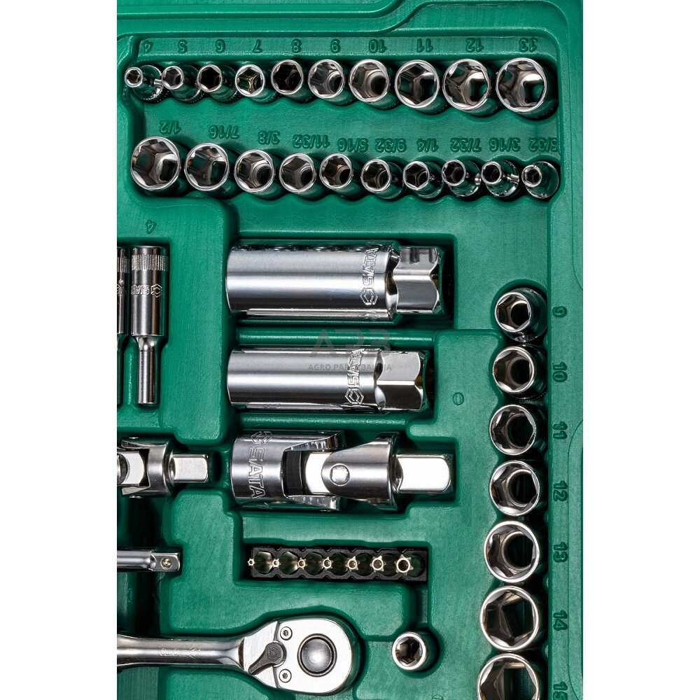 1/4" + 3/8" + 1/2" Galvučių ir raktų rinkinys 150vnt. (SAE & metrinė sistema) 5