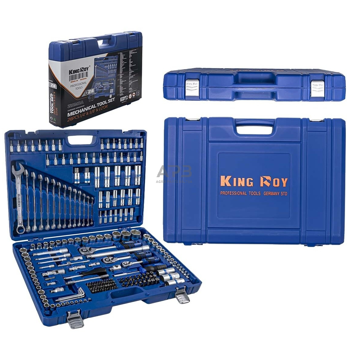 1/4" + 3/8" + 1/2" Galvučių ir raktų rinkinys 218vnt. 10