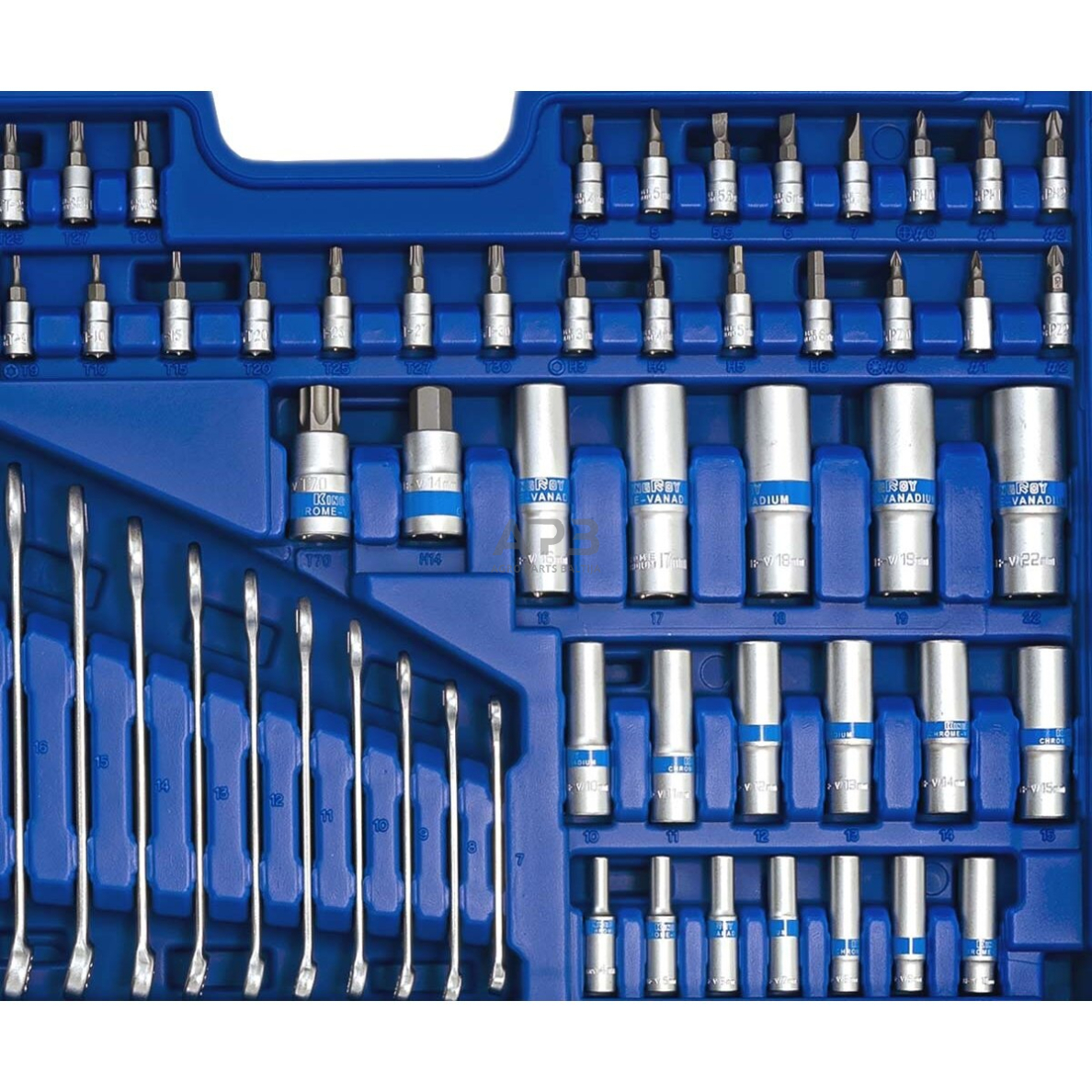 1/4" + 3/8" + 1/2" Galvučių ir raktų rinkinys 218vnt. 8