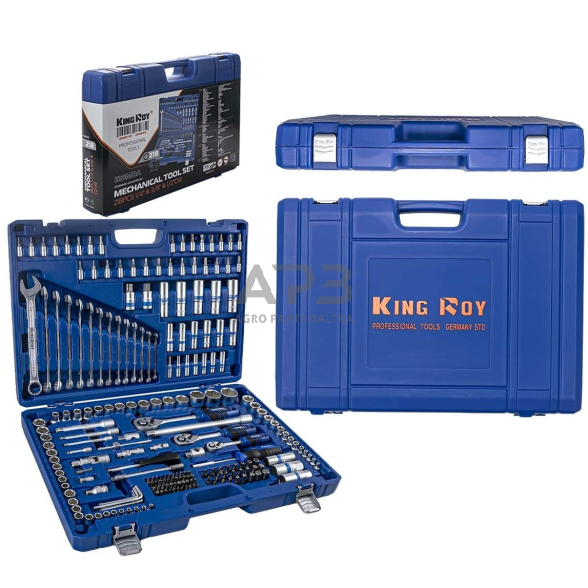 1/4" + 3/8" + 1/2" Galvučių ir raktų rinkinys 218vnt. 10 1/4" + 3/8" + 1/2" Galvučių ir raktų rinkinys 218vnt. 10