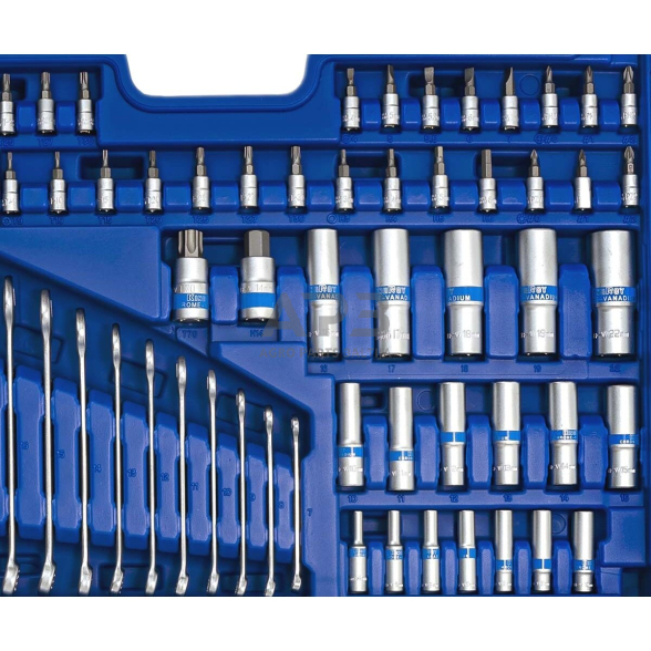 1/4" + 3/8" + 1/2" Galvučių ir raktų rinkinys 218vnt. 8