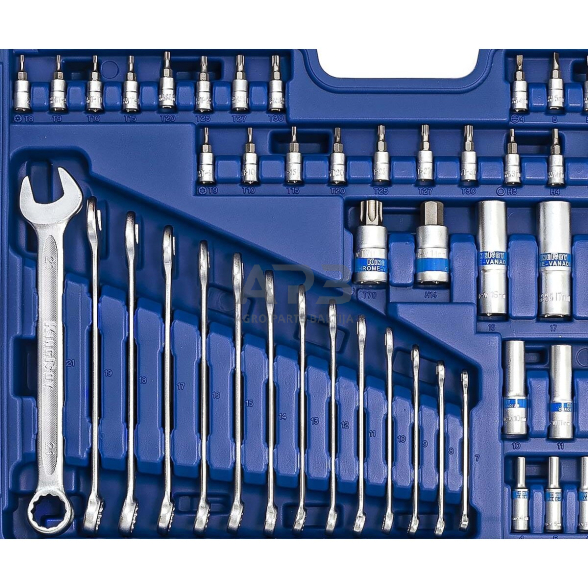 1/4" + 3/8" + 1/2" Galvučių ir raktų rinkinys 218vnt. 9