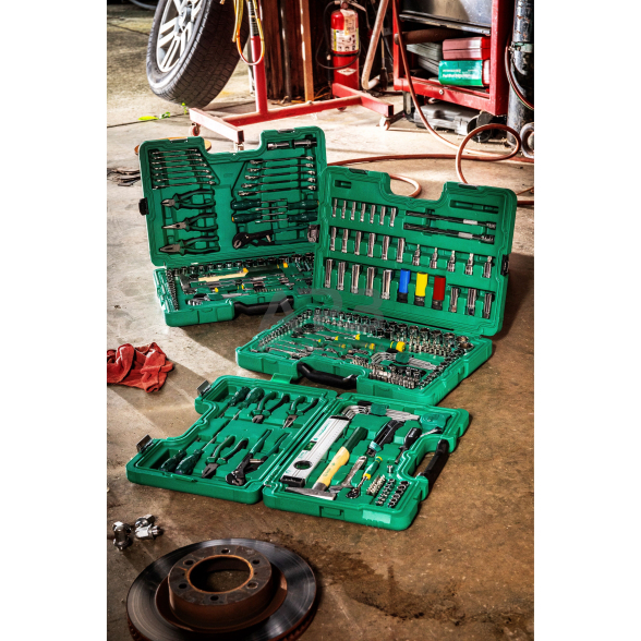 1/4'' + 3/8'' + 1/2'' Galvučių su antgaliais rinkinys 180vnt. 6-kampės 3 1/4'' + 3/8'' + 1/2'' Galvučių su antgaliais rinkinys 180vnt. 6-kampės 3