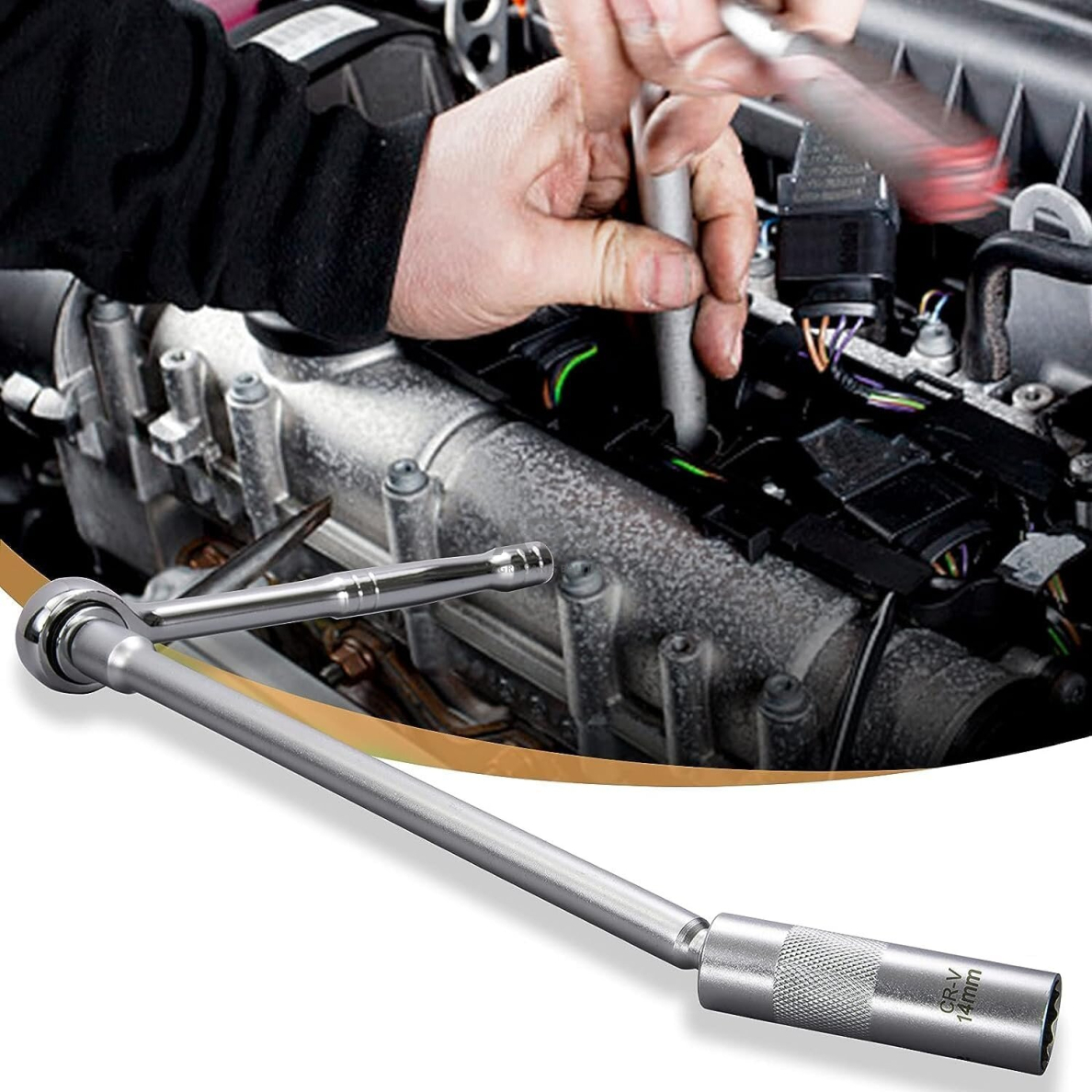 3/8'' galvutė žvakei su univers. prailg. ir magnetu 14mm (12-kampė/plonasienė) 4 3/8'' galvutė žvakei su univers. prailg. ir magnetu 14mm (12-kampė/plonasienė) 4