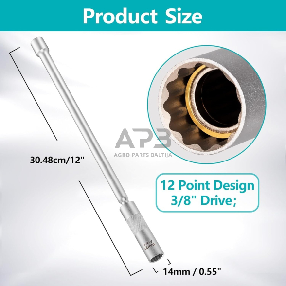 3/8'' galvutė žvakei su univers. prailg. ir magnetu 14mm (12-kampė/plonasienė) 2 3/8'' galvutė žvakei su univers. prailg. ir magnetu 14mm (12-kampė/plonasienė) 2