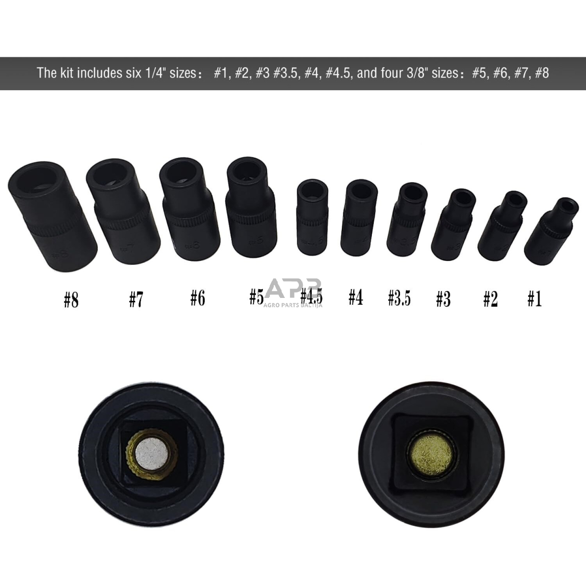 Adapterių rinkinys sriegikliams 1/4", 3/8 10vnt. 2