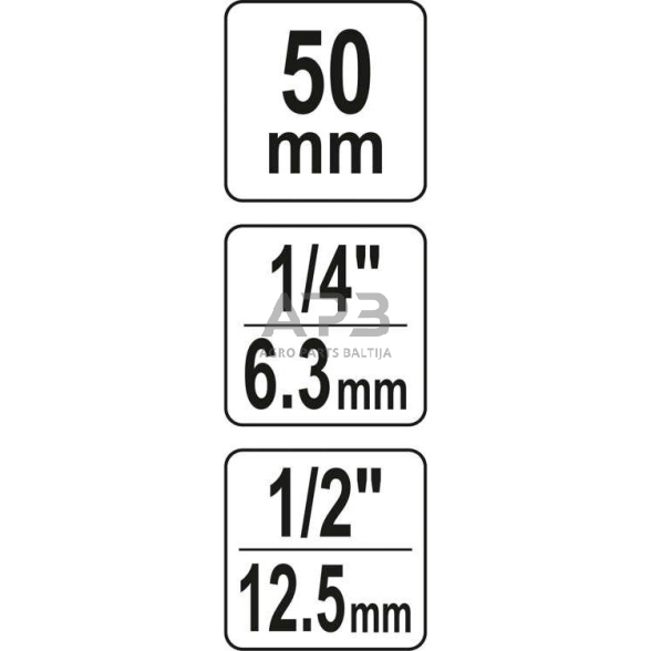 Adapteris suktuvui smūg. 1/2" - HEX 1/4" , 50mmL 3 Adapteris suktuvui smūg. 1/2" - HEX 1/4" , 50mmL 3