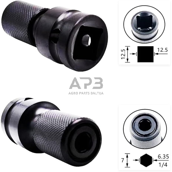 Adapteris suktuvui smūginis 1/2' - HEX 1/4" 1 Adapteris suktuvui smūginis 1/2' - HEX 1/4" 1