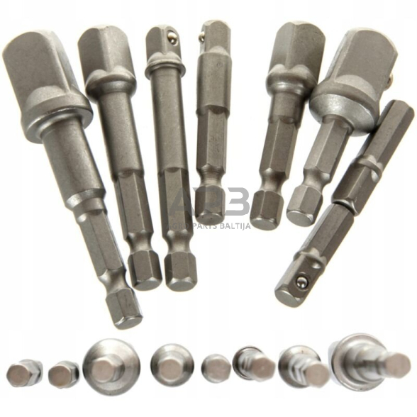 Adapterių suktuvui rinkinys 1/4"+3/8"+1/2" (8vnt)