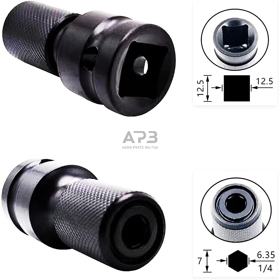 Adapteris suktuvui smūginis 1/2' - HEX 1/4" 1 Adapteris suktuvui smūginis 1/2' - HEX 1/4" 1