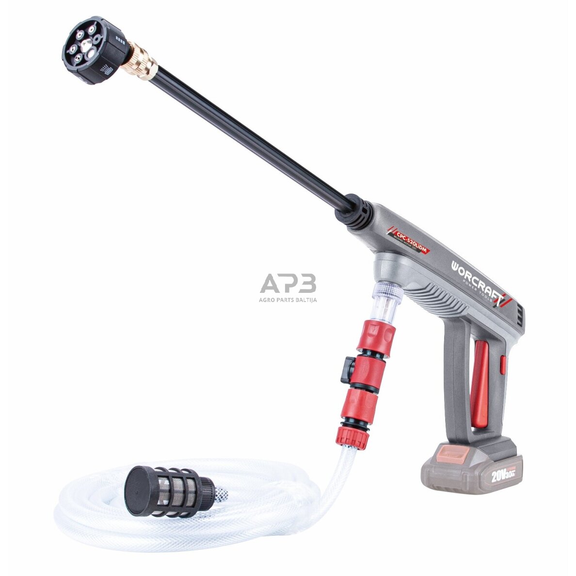 Akumuliatorinis aukšto slėgio plovimo pistoletas su plastikine dėže 20V LI-ION 2.0Ah Akumuliatorinis aukšto slėgio plovimo pistoletas su plastikine dėže 20V LI-ION 2.0Ah