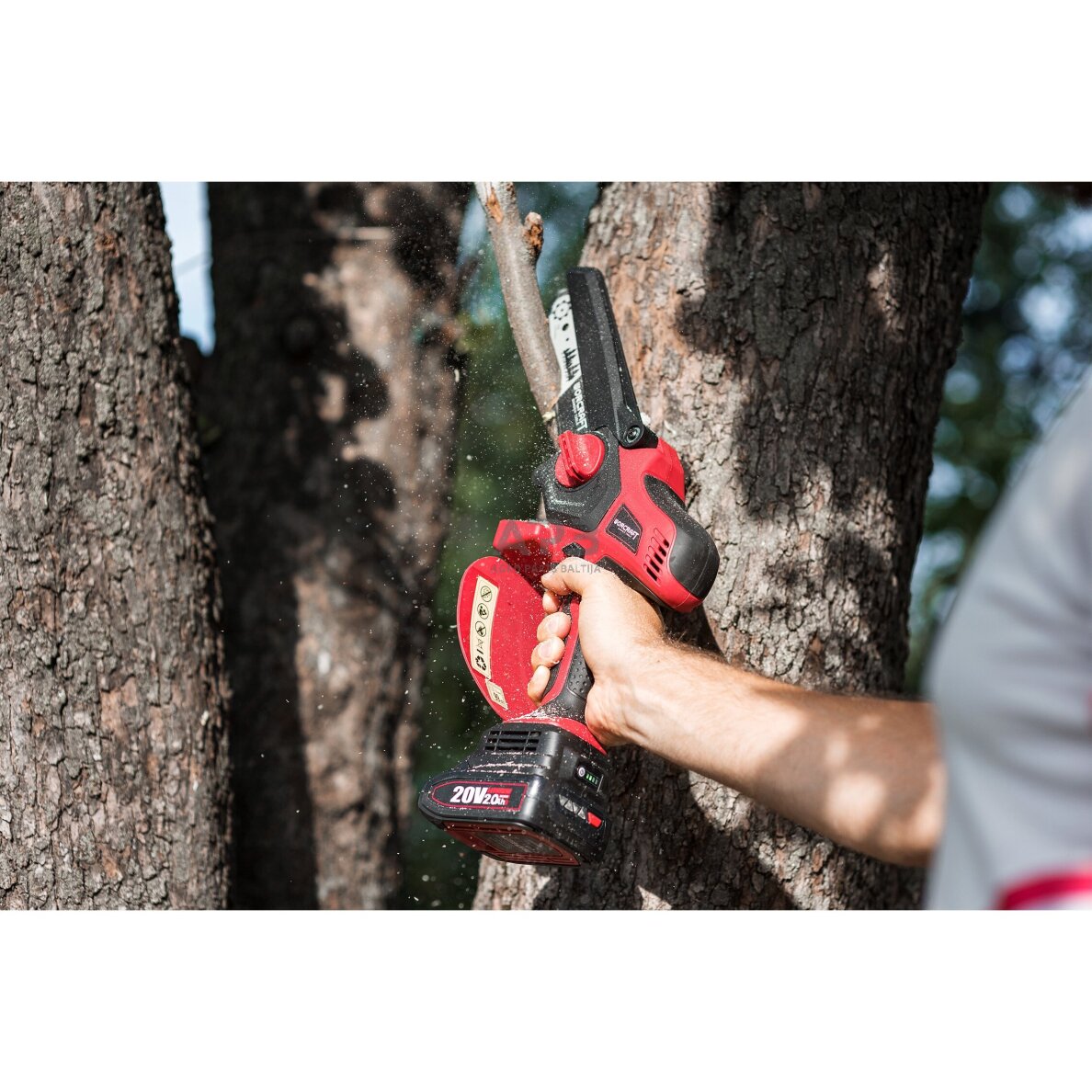 Akumuliatorinis grandininis mini pjūklas su teleskopiniu prailginimu 20V LI-ION 11