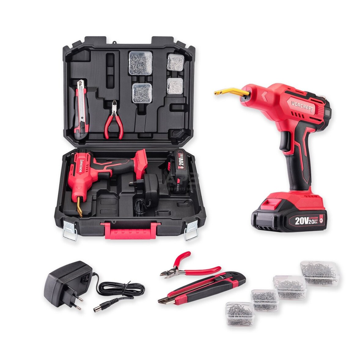 Akumuliatorinis plastiko suvirinimo aparatas plastikinėje dėžėje 20V LI-ION 2 Akumuliatorinis plastiko suvirinimo aparatas plastikinėje dėžėje 20V LI-ION 2