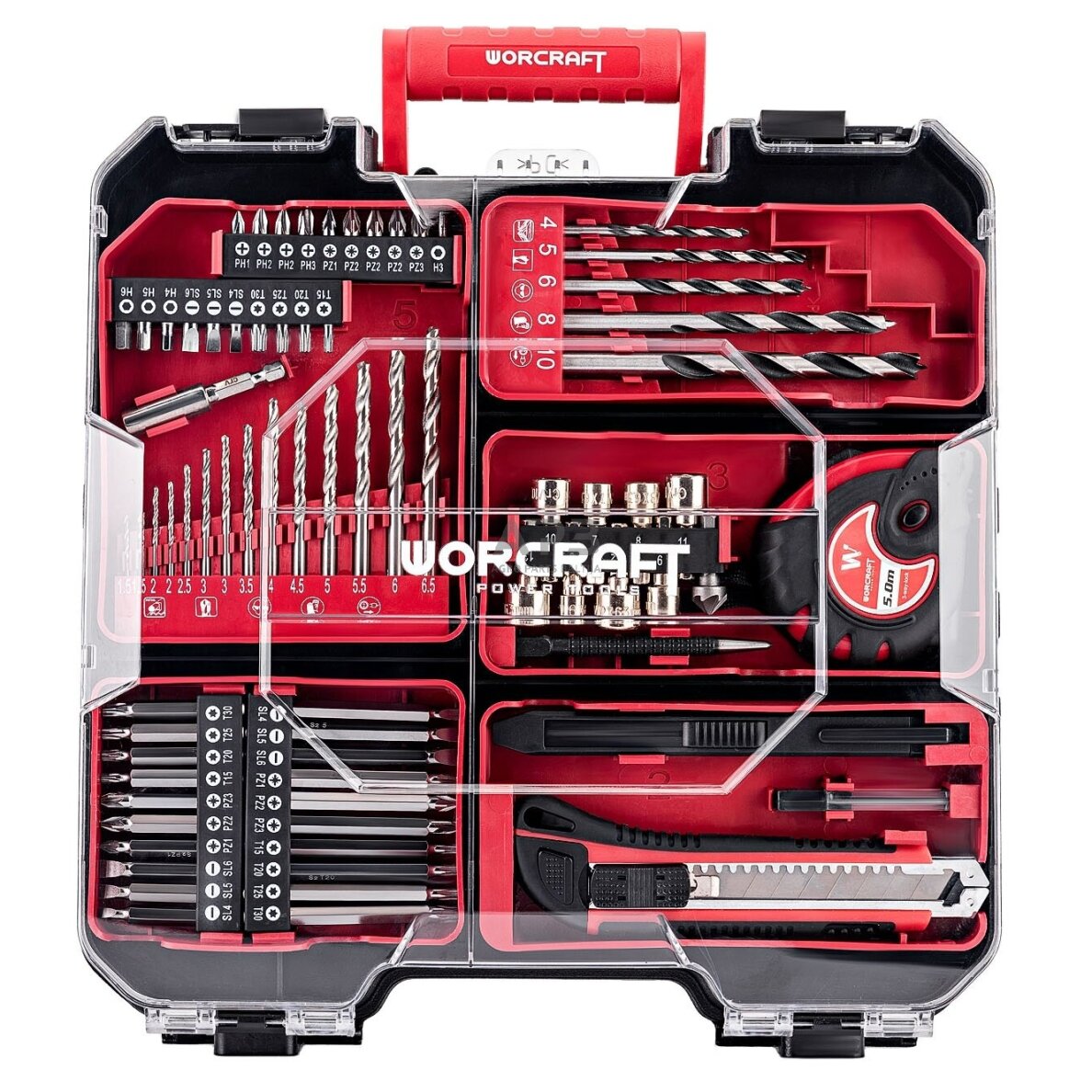 Akumuliatorinis suktuvas-gręžtuvas su kalimu 20V LI-ION ir priedais 74vnt., 2x2.0Ah 1