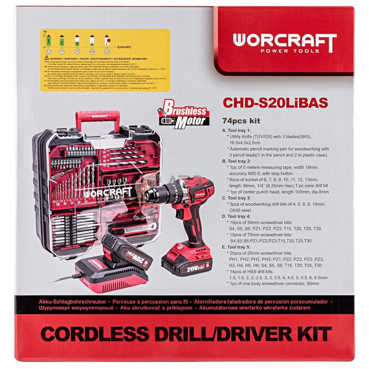 Akumuliatorinis suktuvas-gręžtuvas su kalimu 20V LI-ION ir priedais 74vnt., 2x2.0Ah 16 Akumuliatorinis suktuvas-gręžtuvas su kalimu 20V LI-ION ir priedais 74vnt., 2x2.0Ah 16