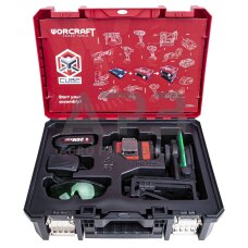 Akumuliatorinis kryžminių linijų nivelyro 3x3D rinkinys (žalias lazeris) 20V 2.0Ah LI-ION (XCUBE dėžė)