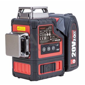 Akumuliatorinis kryžminių linijų nivelyro 3x3D rinkinys (žalias lazeris) 20V 2.0Ah LI-ION (XCUBE dėžė)