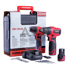 Akumuliatorinis suktuvas-gręžtuvas su priedais plastikine deže 12V LI-ION