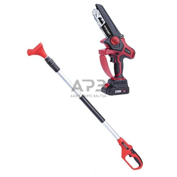 Akumuliatorinis grandininis mini pjūklas su teleskopiniu prailginimu 20V LI-ION Akumuliatorinis grandininis mini pjūklas su teleskopiniu prailginimu 20V LI-ION