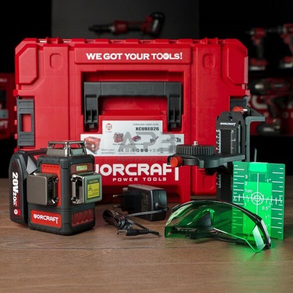 Akumuliatorinis kryžminių linijų nivelyro 3x3D rinkinys (žalias lazeris) 20V 2.0Ah LI-ION (XCUBE dėžė) 8 Akumuliatorinis kryžminių linijų nivelyro 3x3D rinkinys (žalias lazeris) 20V 2.0Ah LI-ION (XCUBE dėžė) 8