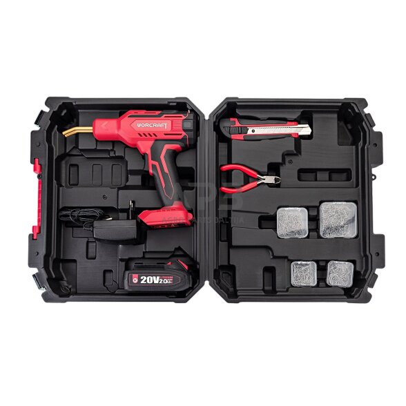 Akumuliatorinis plastiko suvirinimo aparatas plastikinėje dėžėje 20V LI-ION 3 Akumuliatorinis plastiko suvirinimo aparatas plastikinėje dėžėje 20V LI-ION 3