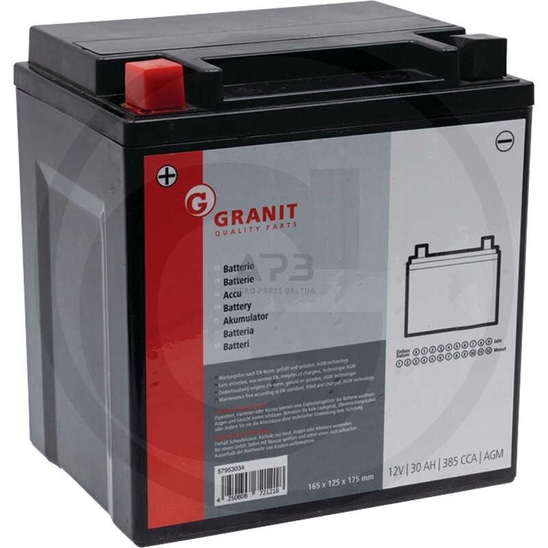 Akumuliatorius traktoriui Granit 12 V / 30 Ah 165 x 125 x 175 mm DIN53034