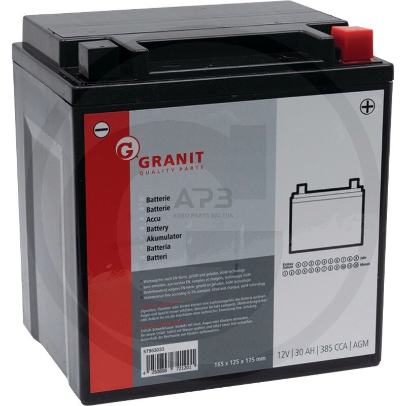 Akumuliatorius traktoriui Granit 12 V / 30 Ah 165 x 125 x 175 mm