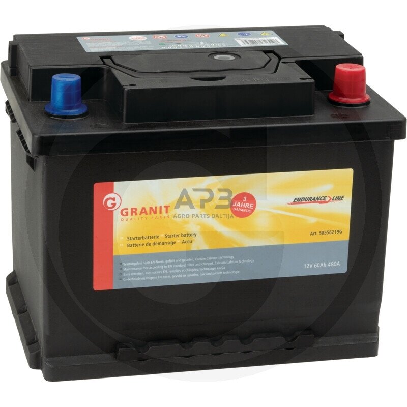 Akumuliatorius traktoriui Granit Endurance Line 12 V / 62 Ah 245 x 175 x 190 mm 9976700, 9976932, 5163342, GB56219-12(BHAD), GB5621912(BHAD), GP62, 688675 Akumuliatorius traktoriui Granit Endurance Line 12 V / 62 Ah 245 x 175 x 190 mm 9976700, 9976932, 5163342, GB56219-12(BHAD), GB5621912(BHAD), GP62, 688675