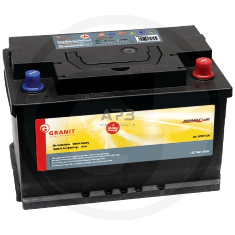 Akumuliatorius traktoriui Granit Endurance Line 12 V / 74 Ah 278 x 175 x 175 mm 2.9559.033.0, 295590330, 2.9559.038.0, 295590380, 2.9559.011.0, 295590110, 2.9559.018.0, 295590180, GP74-175-SAP, GP74175SAP, 1557405N, 01557405N, 688680 Akumuliatorius traktoriui Granit Endurance Line 12 V / 74 Ah 278 x 175 x 175 mm 2.9559.033.0, 295590330, 2.9559.038.0, 295590380, 2.9559.011.0, 295590110, 2.9559.018.0, 295590180, GP74-175-SAP, GP74175SAP, 1557405N, 01557405N, 688680