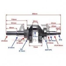 Alkūninis velenas HONDA GX390 25 mm. 13310-ZF6-W21, 13310ZF6W21