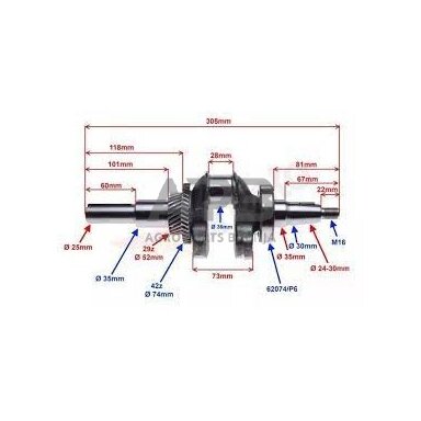 Alkūninis velenas HONDA GX390 25 mm. 13310-ZF6-W21, 13310ZF6W21