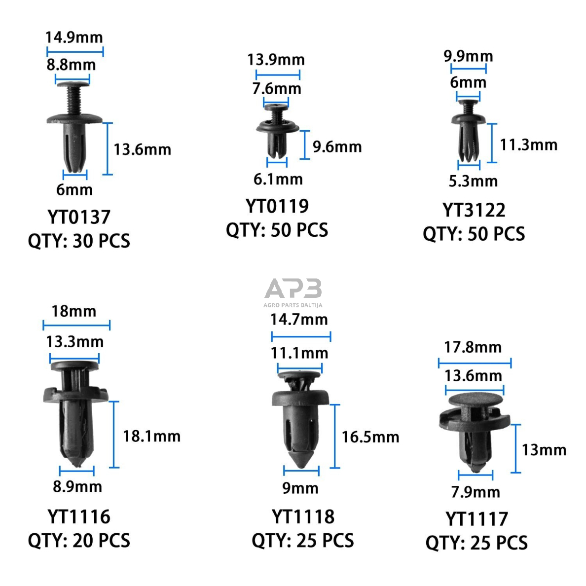 Automobilio apdailos plastikinių laikiklių rinkinys 620vnt. 3