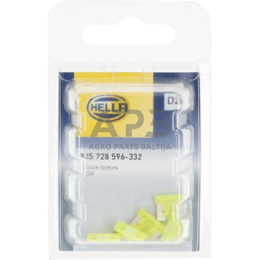 Automobilio saugiklis Mini 20A, 8.4mm 5x Hella 8JS728596332 4 Automobilio saugiklis Mini 20A, 8.4mm 5x Hella 8JS728596332 4