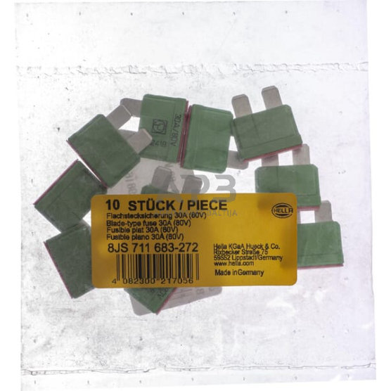 Automobilio saugiklis standartinis 80V, 30A, 19.7mm 10x Hella 8JS711683272 4 Automobilio saugiklis standartinis 80V, 30A, 19.7mm 10x Hella 8JS711683272 4