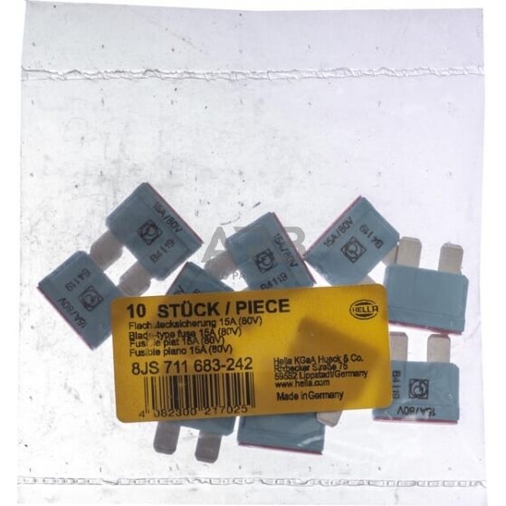 Automobilio saugiklis standartinis 80V, 15A, 19.7mm 10x Hella 8JS711683242 4 Automobilio saugiklis standartinis 80V, 15A, 19.7mm 10x Hella 8JS711683242 4