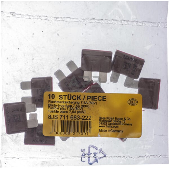 Automobilio saugiklis standartinis 80V, 7.5A, 19.7mm 10x Hella 8JS711683222 4 Automobilio saugiklis standartinis 80V, 7.5A, 19.7mm 10x Hella 8JS711683222 4