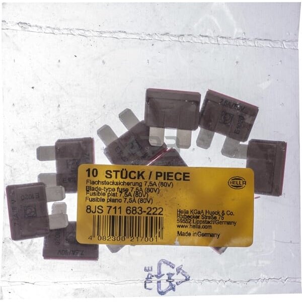 Automobilio saugiklis standartinis 80V, 7.5A, 19.7mm 10x Hella 8JS711683222 4 Automobilio saugiklis standartinis 80V, 7.5A, 19.7mm 10x Hella 8JS711683222 4