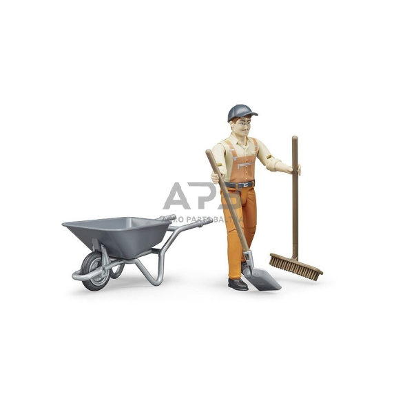 Bruder aplinkos prižiūrėtojas su karučiu ir įrankiais 62130 Bruder aplinkos prižiūrėtojas su karučiu ir įrankiais 62130