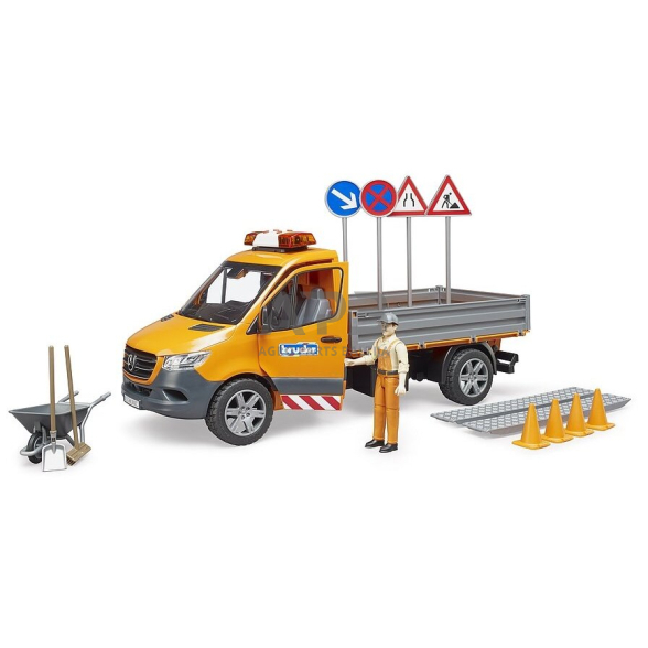 Bruder MB kelio darbų mašina su vairuotoju ir kelio ženklais, 02677 3 Bruder MB kelio darbų mašina su vairuotoju ir kelio ženklais, 02677 3