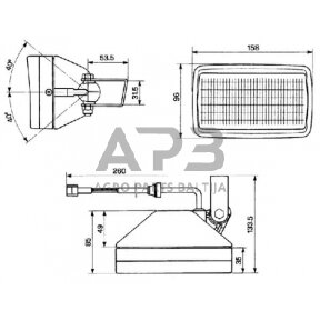 Darbo žibintas stačiakampis Halogen, 55W, 12V, Cobo 05334000