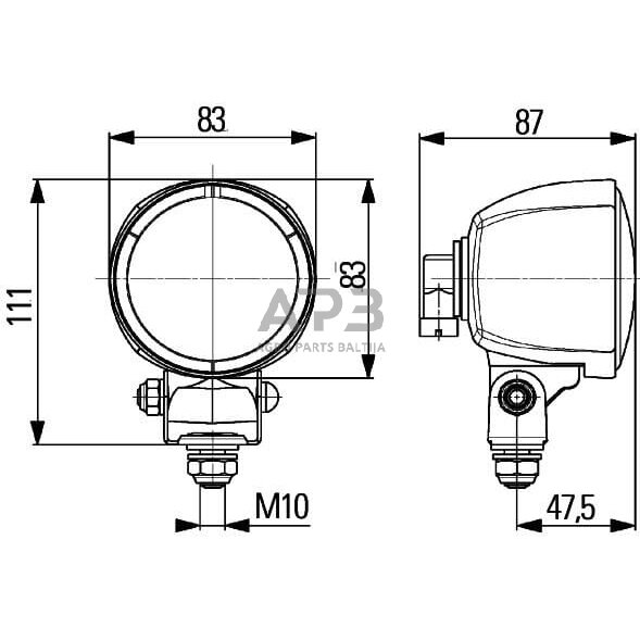 Darbo žibintas purkštuvams 65W, 12V, 83x87x111mm, Hella 1G0996176671 6 Darbo žibintas purkštuvams 65W, 12V, 83x87x111mm, Hella 1G0996176671 6