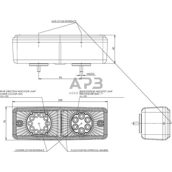Daugiafunkcinis galinis žibintas LED, stačiakampis, 12-24V, 200x70x60mm, 5 kontaktų LA40016 6