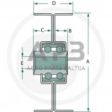 Diržo skriemulys su guoliu universalus 47,70 x 11,00 x 10,90 x 25,40 x 9,50 mm