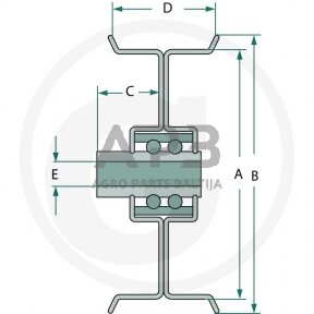 Diržo skriemulys su guoliu universalus 101,60 x 114,30 x 12,70 x 19,10 x 9,50 mm