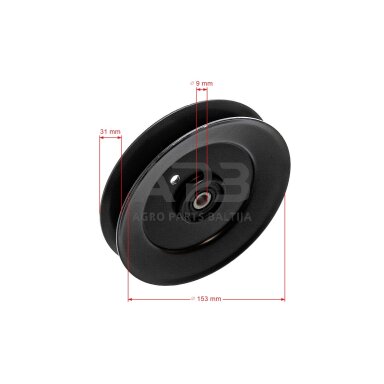 Diržo skriemulys Wolf-Garten 756-04050, 75604050, 956-04050, 95604050, 15605 153,00 x 28,00 x 9,50 mm 36" E/N Deck, 41" E/N Deck, Expert 92 .155 H, Expert 92.160 H, Expert 92.180 H, Expert 105.165 A, Expert 105.175 H, Expert 105.180 H, Expert 105.220