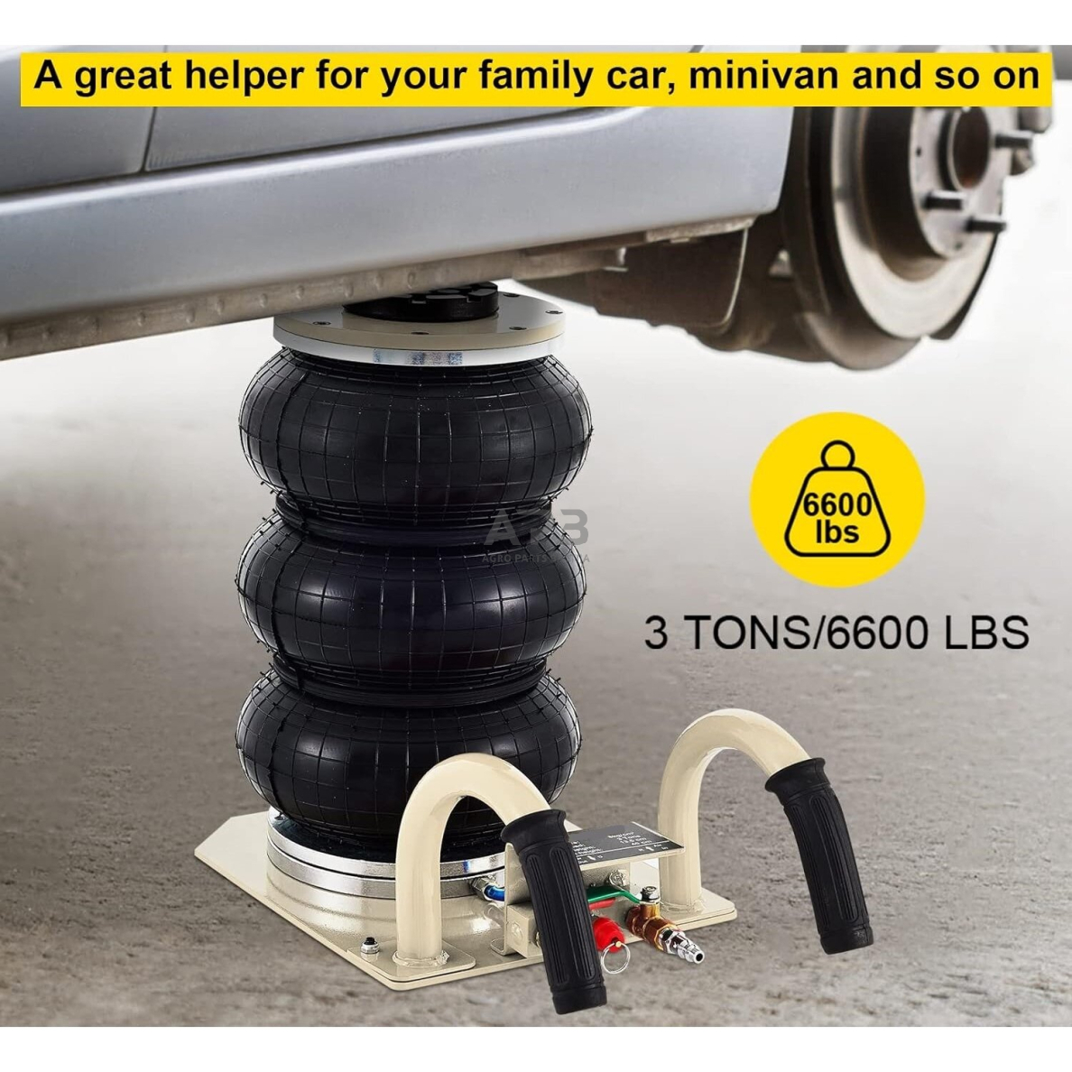 Domkratas 3t pneumatinis su 3 pagalvėmis ir trumpomis rankenomis 1