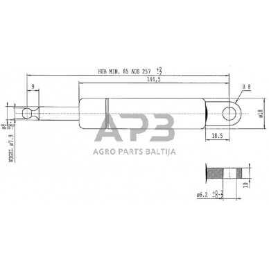 Dujinis amortizatorius L257mm 280N Stabilus CA052507 2